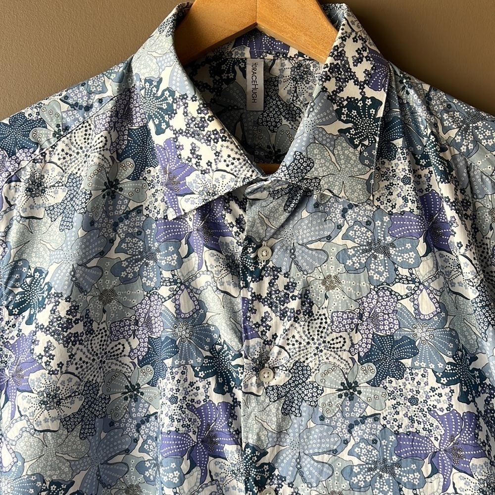 HORACE HUGH Blue Floral Print Button Down Shirt Size 17